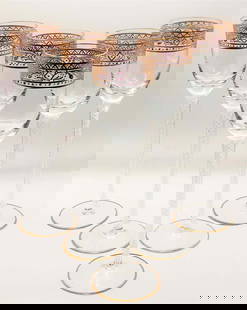 Set Of 6 Hand Painted Twist Stem Hand Blow Wine Glasses: Set Of 6 Hand Painted Twist Stem Hand Blow Wine Glasses. H 9 3/4" x W 3"
