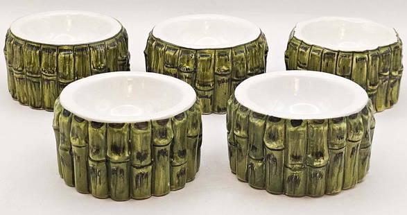 Set Of Five Italian Faux Ceramic Bamboo Caviar Dishes: Set Of Five Italian Faux Ceramic Bamboo Caviar Dishes. H 1 7/8" x D 2 7/8"