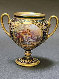 19th C. Austrian Royal Vienna Miniture Porcelain Vase, Hand Painted: 19th C. Austrian Royal Vienna Miniture Porcelain Vase, Hand Painted. H 4 1/2"