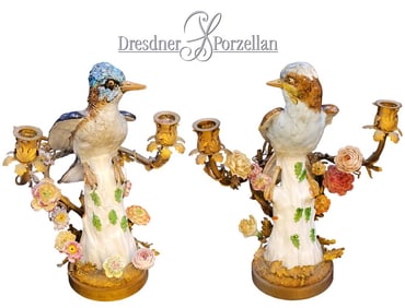 Pair Of 19th C. Candelabra Mounted Bronze Flower