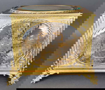 19th C. French Bronze & Baccarat Crystal Tantalus Set: 19th C. French Bronze & Baccarat Crystal Tantalus Set. The case measures H: 11 1/4" W: 12" , the 4 bottles measures H: 8 1/4" and the 12 glasses measure H: 3"