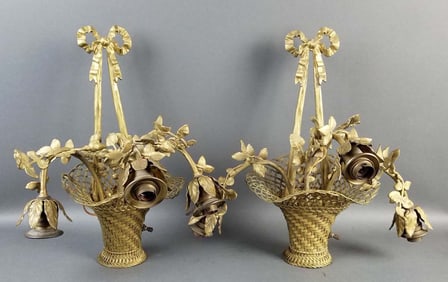 Pair of Late 19th C. Gilt Bronze Basket Shaped Wall