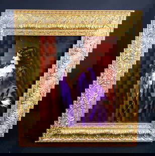 KPM Plaque of Young Woman in Purple, Circa 1890: KPM Plaque of Young Woman in Purple, Circa 1890. KPM Mark and Numerals 315 & 255. KPM Plaque of Young Woman in Purple, Circa 1890. KPM Mark and Numerals 315 & 255. The frame measures 18 1/2" x 16"