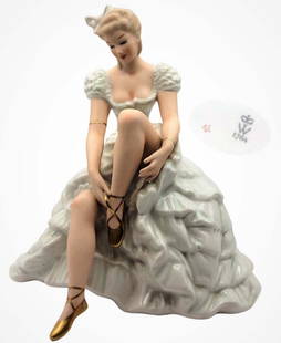 Seated Ballerina, A Vintage German Willendorf Hand Painted Figurine, Hallmarked: Seated Ballerina, A Vintage German Willendorf Hand Painted Porcelain Figurine, Hallmarked. Circa 1960's. H 8.75" x 8.5" x 7"