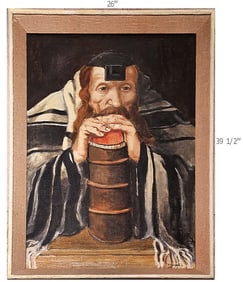 Oil On Canvas Judaica Portrait Painting, Signed By (Polish, 1921–1969) Jerzy Krawczyk