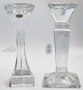 Lot Of Two Crystal Candlesticks, Marked & Stamped: Lot Of Two Crystal Candlesticks, Marked & Stamped. Rogaska: H 10 x W 3 1/2" \ Other Candlestick: H 10" x W 4 1/2"