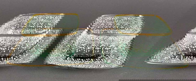 Pair of Moser Bowls w/ Underplates: Pair of Moser Bowls w/ Underplates. The bowls measure H: 2 1/2" W: 4" and the underplates measure 5 3/4" x 6"