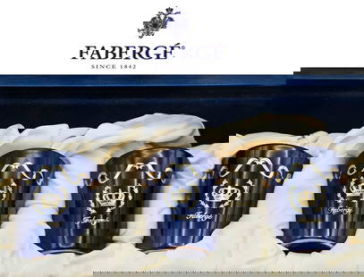 Faberge Vintage Votive Cobalt Blue Candles: Faberge Vintage Votive Cobalt Blue Candles. H 3" x W 5" x L 10 \ Candle holders: H 2 1/2" x W 2"
