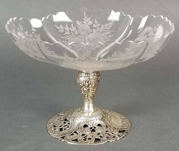 19th C. German Silver and Crystal Centerpiece: 19th C. German Silver and Crystal Centerpiece. Measures H: 4 1/2" W: 7"