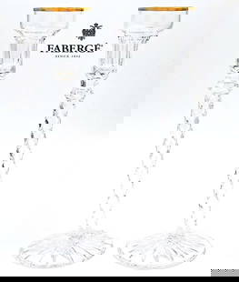 Pair Of Russian Faberge Imperial Crystal 'Michael Palace' Candlesticks: Pair Of Russian Faberge Imperial Crystal 'Michael Palace' Candlesticks. H 10" x W 3 7/8"