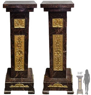 Pair Of French Style Marble Bronze Mounted Pedestals: Pair Of French Style Marble Bronze Mounted Pedestals. H 45" x W 16"