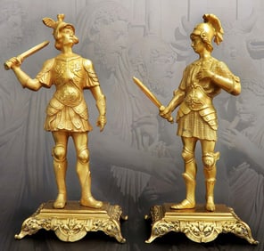 Pair Of Tiffany & Co Gilded Bronze Roman Soldiers