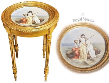 19th C. Austria Royal Vienna Hand Painted Porcelain Center Table, Signed