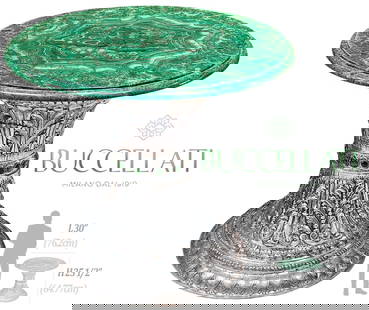 20th C. Italian Silver Large Buccellati Malachite Table: 20th C. Italian Silver Large Buccellati Malachite Table. H 25 1/2" x L 30"