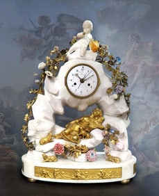 Large 19th C Marble Figural Enamel Gilt Bronze Mantel
