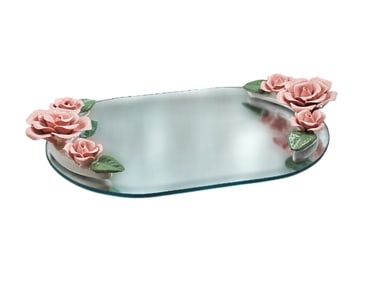 Vintage Mirror Plateau Rose Vanity Tray
