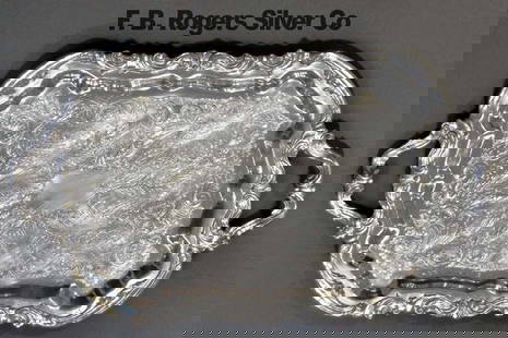 F. B. Rogers Silver Co. Silver Plated Coffee Service Tray: F. B. Rogers Silver Co. Silver Plated Coffee Service Tray. H 1 1/2" x W 14 1/2" x L 25"