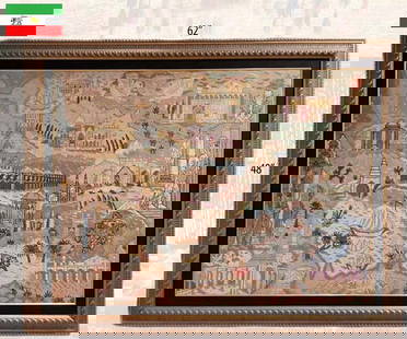 Iran, Tabriz Hand Knotted Silk Large Persian Rug 'Map Of Iran': 'Map Of Iran' Tabriz Hand Knotted Silk Persian Rug. W 48" x L 62"