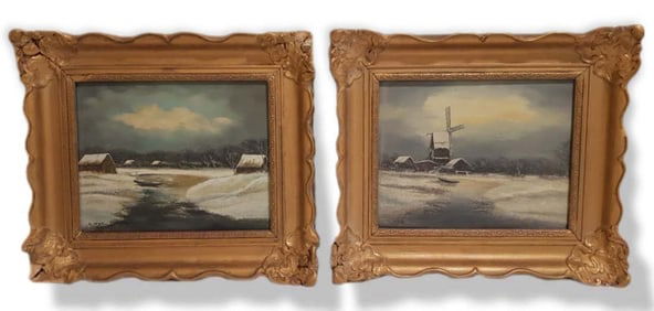 Oil On Canvas Painting Old Mill Landscape, Signed