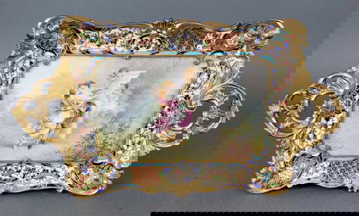 19th C. French Champleve Enamel & Bronze Tray: 19th C. French Champleve Enamel & Bronze Tray. Measures 11 3/4"