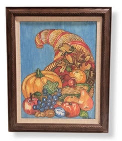 Signed Oil On Canvas ' Still Life ' Fall Season Theme