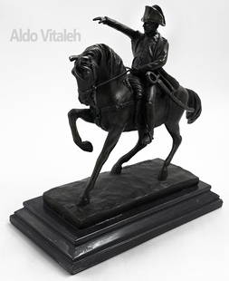 Signed Napoleon Bonaparte On A Horse Figurine: Napoleon Bonaparte on Horse, An Original Figurine Group Sculpture By Contemporary Italian Artist Aldo Vitaleh on Marble Base. H 9 1/2" x 4 3/4" x L 8 3/4"