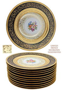 Set Of Twelve French Limoges Dinner Plate Set: Set Of Twelve French Limoges Dinner Plate Set. D 11"