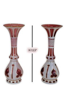 Pair Of 19th C. Bohemian Vases: Pair Of 19th C. Bohemian Vases. H 12 9/16" x 4.5"