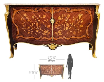 Large 19th C. French Linke Style Gilt-Bronze Mounted Marquetry Inlaid Commode