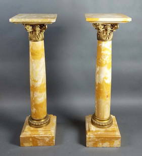 Pair of Magnificent F. Barbedienne Gilt Bronze & Marble: Pair of Magnificent F. Barbedienne Gilt Bronze & Marble Pedestals, Late 19th C. Measures H: 42 1/4" W: 12 3/4"