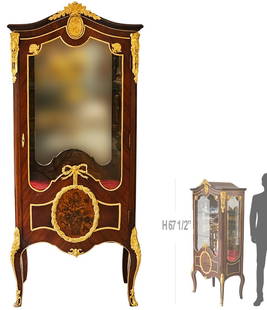 19th C. French Bronze Mounted Vitrine / Cabinet: 19th C. French Bronze Mounted Vitrine / Cabinet. H 67 1/2" x W 18" x L 29 1/2"