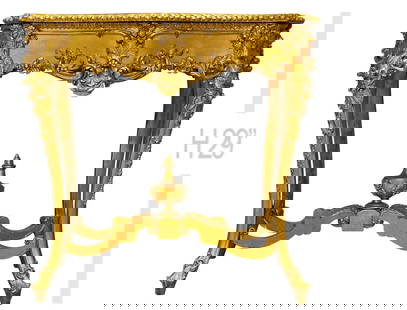 Glass Top 19th Century French With Fine Wood Carving Figural Table: 19th Century French With Fine Wood Carving Figural Table. Glass in center. H 29" x W 23" x L 33"
