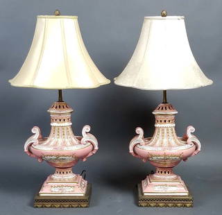 Pair of German Porcelain Lamps, Late 19th C.: Pair of German Porcelain Lamps, Late 19th C.. They measure H: 31" W: 12"