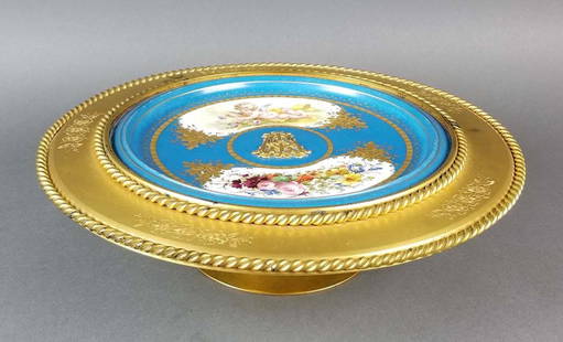 Large French Sevres Porcelain & Bronze Centerpiece,: Large French Sevres Porcelain & Bronze Centerpiece, 19th C.. Measures H: 3 3/4" W: 13"