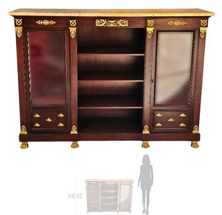 19th C. French Empire Style Bronze Mounted Vitrine Cabinet: 19th C. French Empire Style Bronze Mounted Vitrine Cabinet. H 42 1/2" x W 14 7/8" x L 59 1/2"