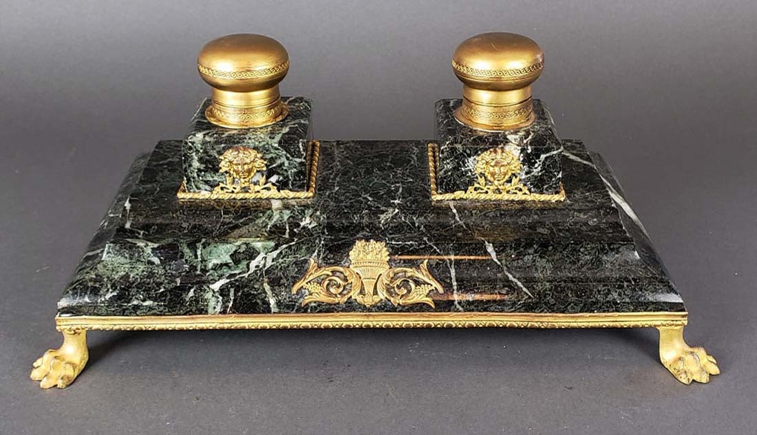 French Bronze & Marble Inkwell (1 of 5)