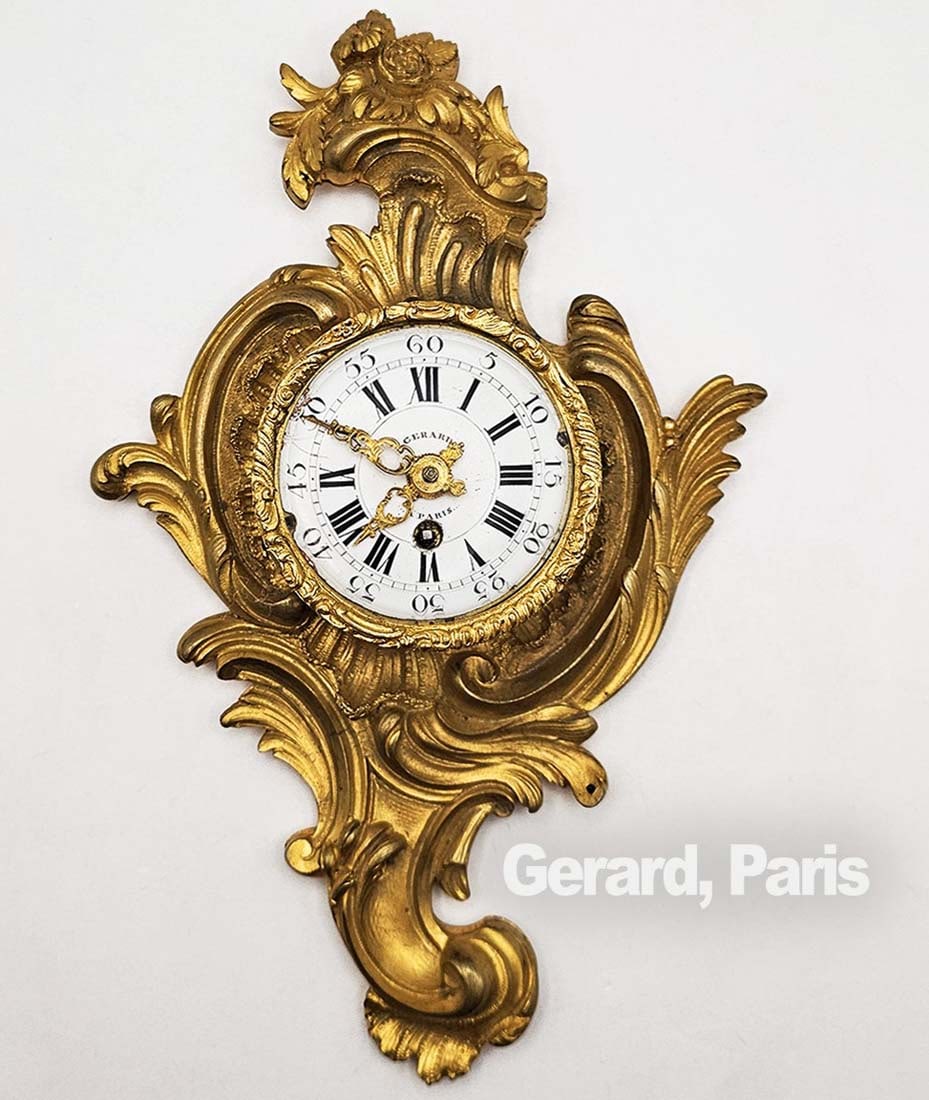 19th C. French Bronze Wall Clock, Signed By Gerard, Paris: 19th C. French Bronze Wall Clock, Signed By Gerard, Paris. H 1 1/2" x W 5 1/2" x L 8 1/2"
