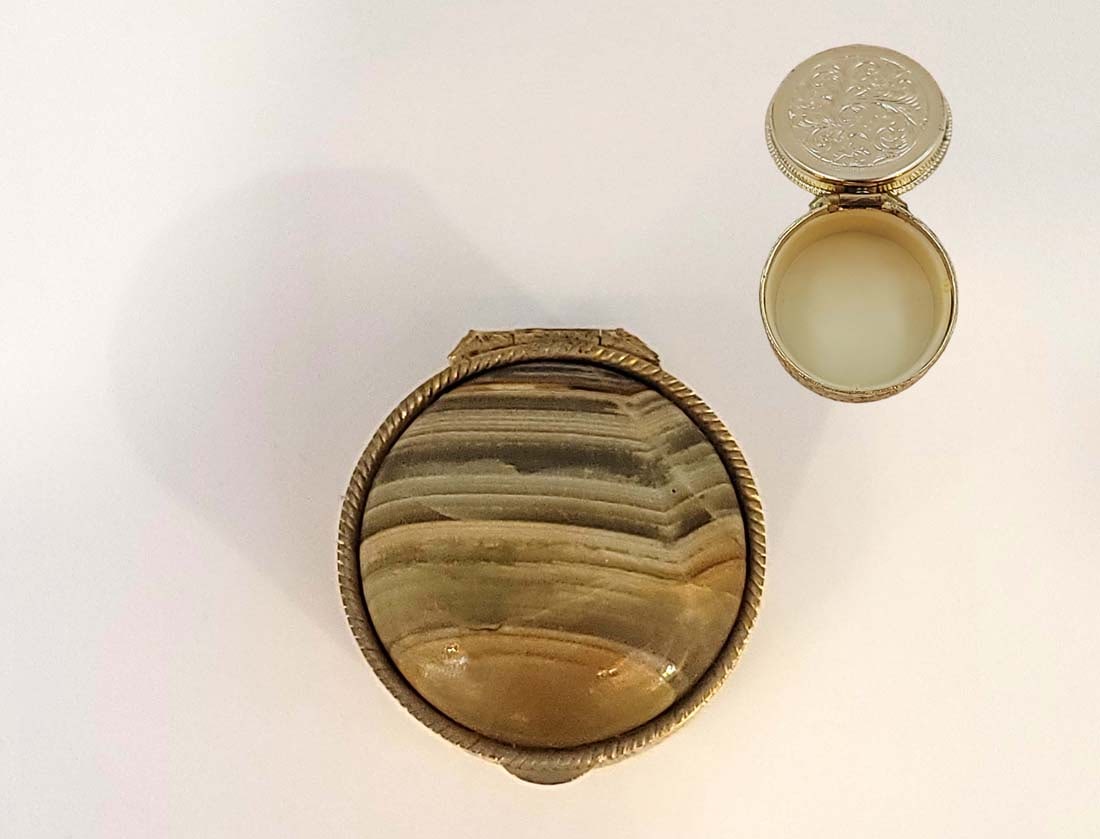 Silver Plated Gray Agate Stone Pill Box (1 of 4)