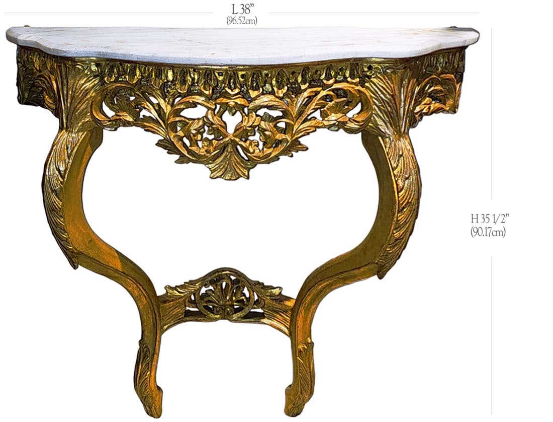 19th C. Marquetry Console Table: 19th C. Marquetry Console Table. H 35 1/2" x W 13" x L 38"