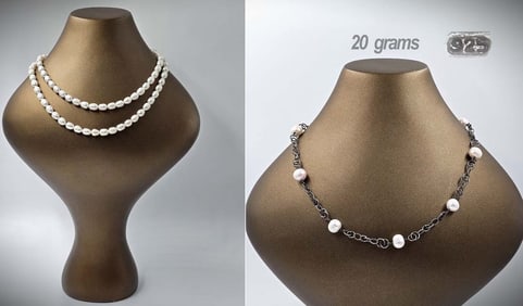 Lot Of Two Stamped Vintage Pearl Necklaces