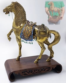 Early 20th C. Hand Crafted Silver Chinese Cloisonne Horse Figurine
