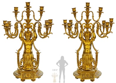 Pair Of Large Figural 19th Century French Gilt Bronze Napoleon III Style Candelabras