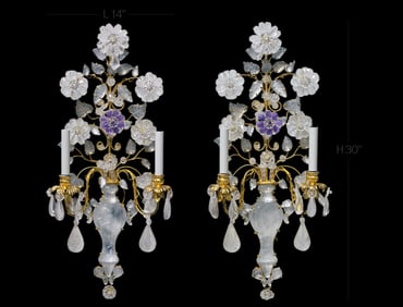Pair Of Large Maison Bagues Style Rock Crystal Gilt Sconces