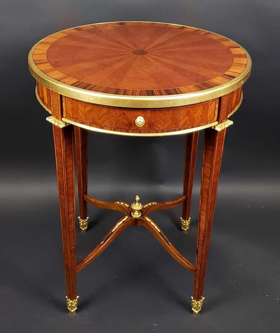 French Gilt Bronze Mounted Kingwood Rosewood & Parquetry Round Table Louis XVI Style, Circa 1890 (1 of 4)