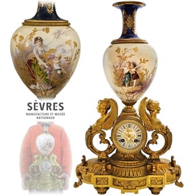 19th C. Figural Bronze Sevres Clock, Signed
