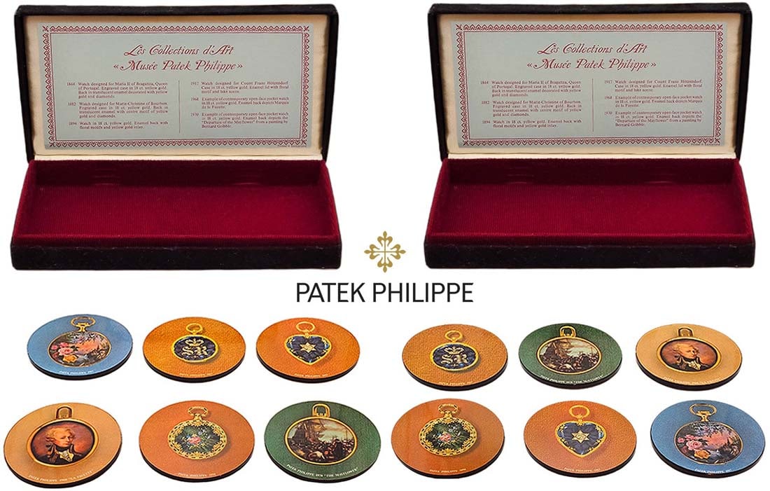 Set Of Two Patek Philippe Coasters (Total Of 12 Coasters): Set Of Two Patek Philippe (Total Of 12 Coasters) Boxes: H 1 1/4" x W 4" x L 7 1/2" \ Coasters: D 3 1/2"