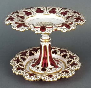 Fine Diamond Cut Bohemian Tazza with Underplate, 19th