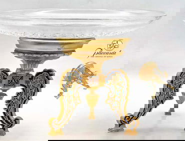 19TH C. Gilt Bronze Enamel Champleve Baccarat Centerpiece