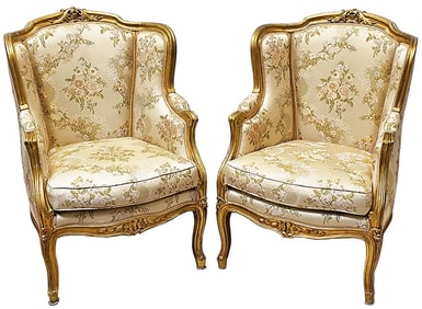 Pair Of Early 20th C. Louis XVI Style French Giltwood Armchairs