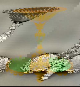 Large Dirk Van Erp Bronze & Porcelain Centerpiece